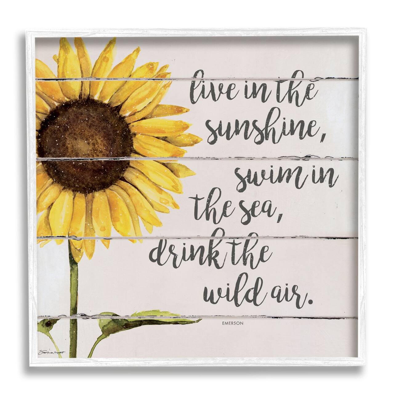 Stupell Industries Live In Sunshine Drink Wild Air Phrase Sunflower Framed Wall Art